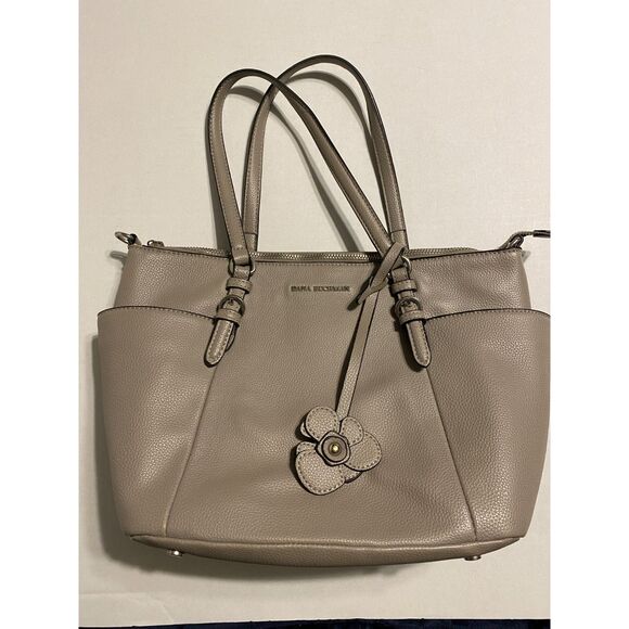 Dana Buchman Handbags - Dana Buchman Grey Handbag Optional Long Strap Zip Close Flower Charm